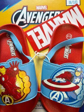 Marvel Avengers Superhero Kids Slide Sandals - Red and Blue; Toddler size: 9/10